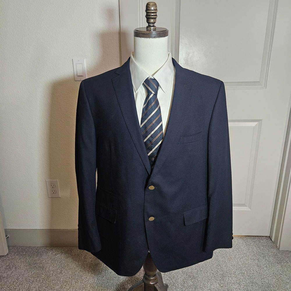 Savile Row Co London 46R Suit Blazer Jacket Men‎ Textured Black Poly Blend